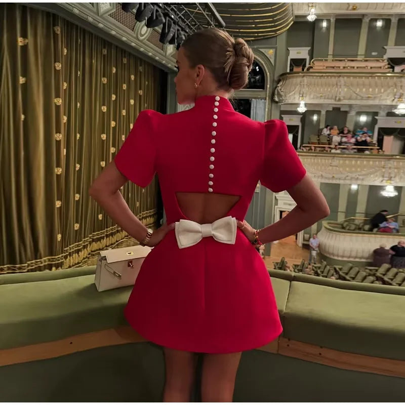 Minivestido elegante con lazo blanco para mujer, vestidos cortos de lujo, vestidos informales negros y rojos para fiesta de noche, cumpleaños y verano