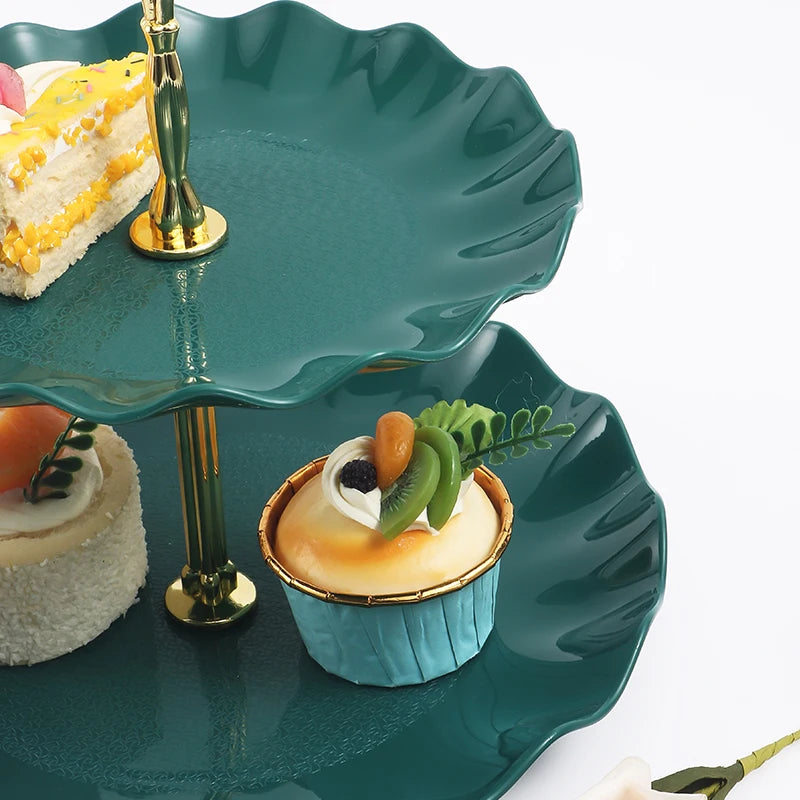 Soporte Redondo de Doble Capa para Pasteles y Dulces, Plato de Frutas para Bodas y Fiestas, Bandeja Decorativa para el Hogar, Exquisito