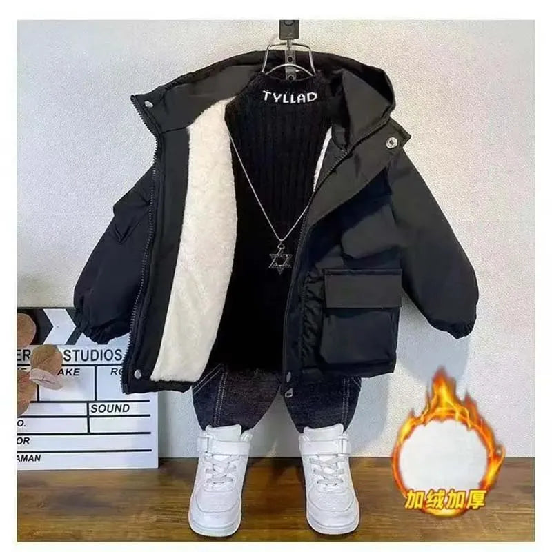 Abrigo para niños, chaqueta, prendas de vestir, Tops de algodón, moda 2023, grueso, además de terciopelo, abrigo de talla grande para invierno y otoño, ropa para niños
