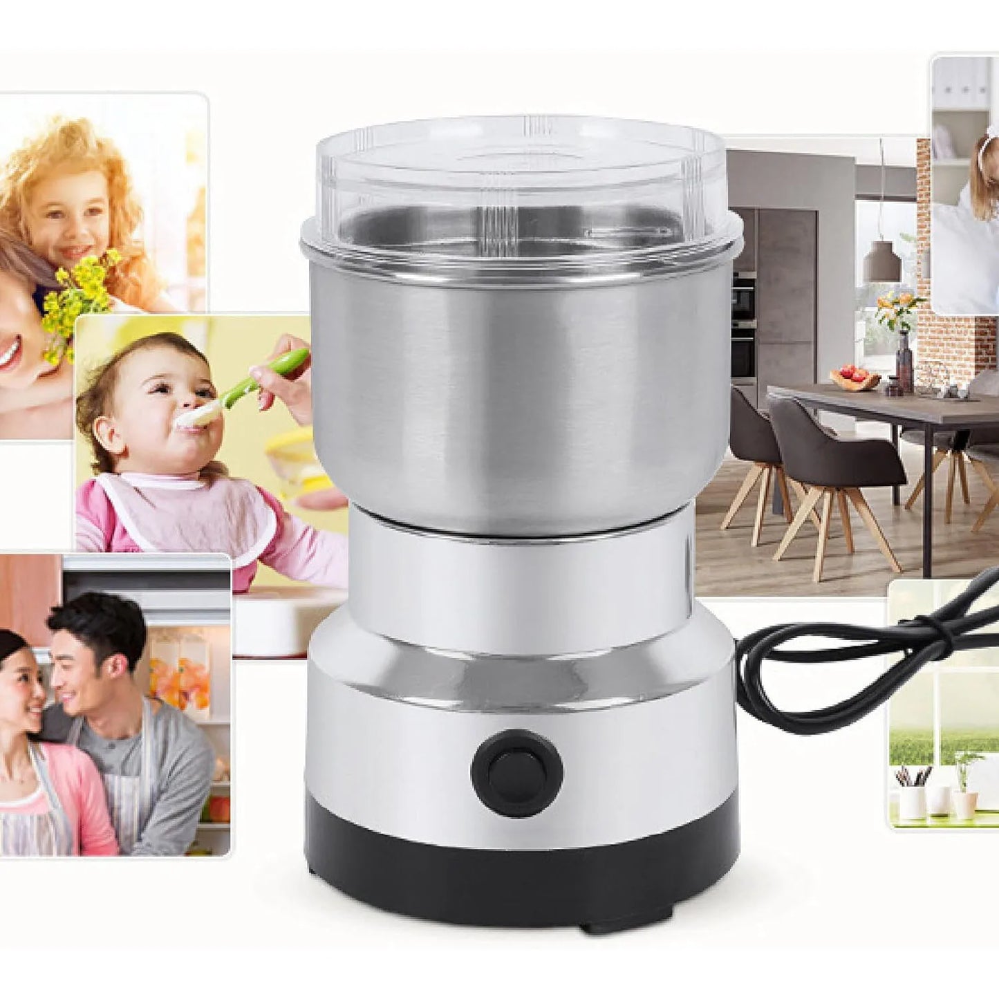 Molino de Granos Multifuncional de 4 Cuchillas para Cocina, Molinillo Eléctrico de Café para el Hogar, Licuadora de Nueces y Especias