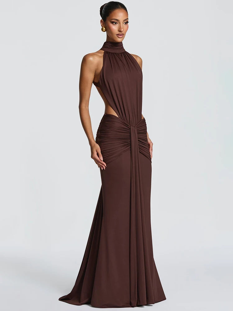 Vestido Largo Sexy sin Espalda con Cuello Alto Mozision, Vestido de Noche Elegante para Mujer, sin Mangas, con Hombros Descubiertos, Ajustado, para Fiesta, Club