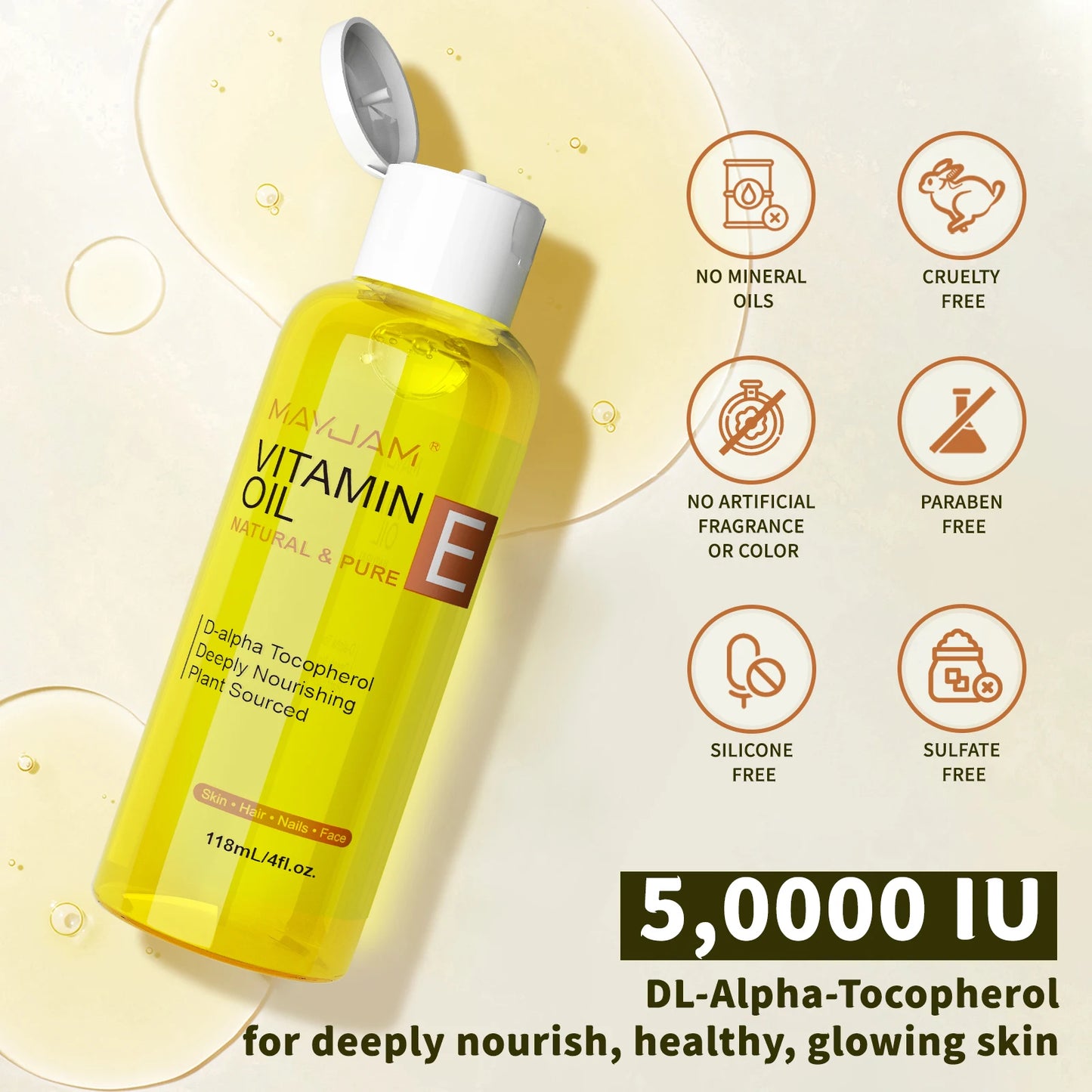 MAYJAM Aceite de vitamina E natural y puro Cuidado de la piel Hidratante Ilumina el tono de la piel 118 ml 236 ml Aceite para el cuidado de la cara