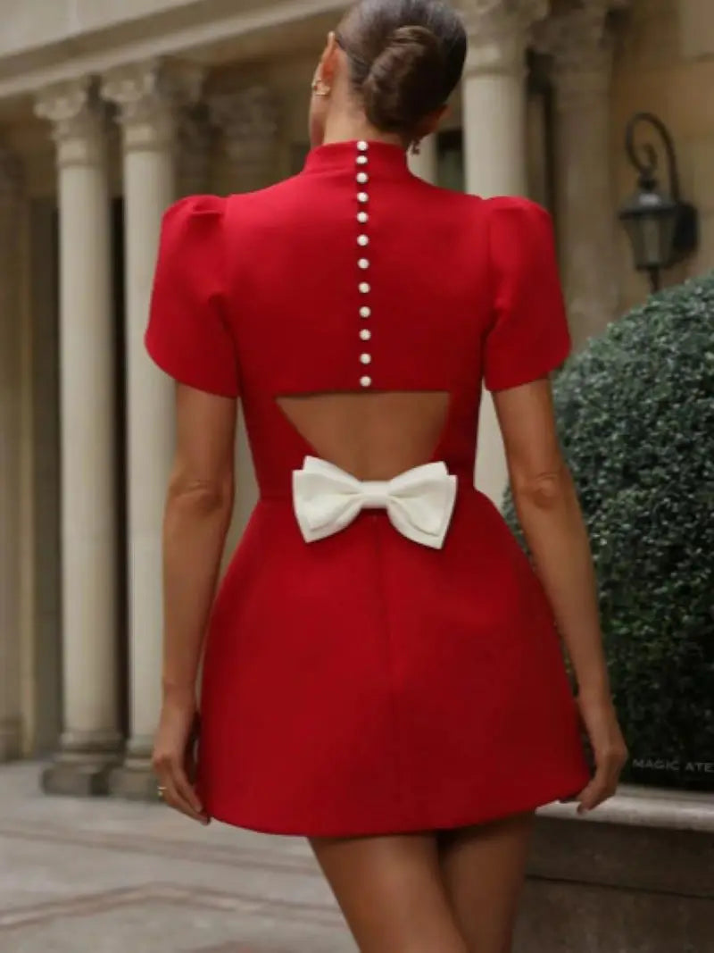 Minivestido elegante con lazo blanco para mujer, vestidos cortos de lujo, vestidos informales negros y rojos para fiesta de noche, cumpleaños y verano