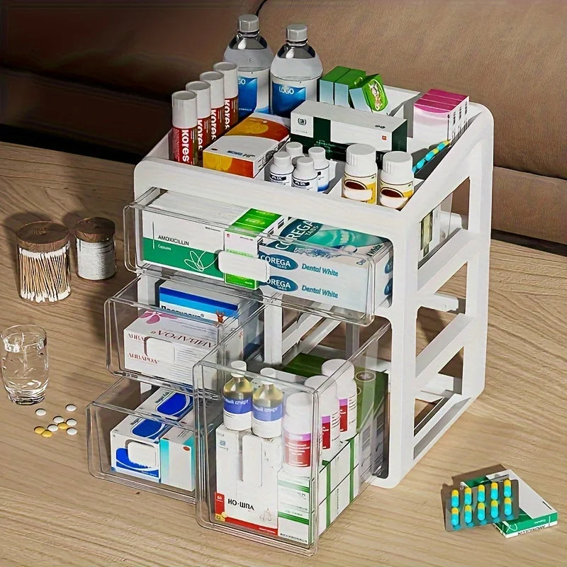 1 botiquín para el hogar, administrador de medicamentos para el hogar, caja de almacenamiento multiusos para medicina médica de gran capacidad tipo cajonera