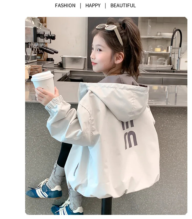 Chaqueta Reversible con Capucha para Niños, Primavera-Otoño 2026, Chaqueta Casual Impermeable y Cortavientos para Adolescentes, Ropa Infantil