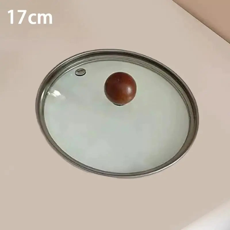 【A】Sartenes de cocina de acero inoxidable de 17 cm/14 cm con mango de madera y tapa de vidrio - Ollas pequeñas multiusos para fideos y huevos
