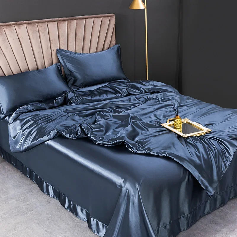 100% juegos de cama de seda pura, funda de edredón de alta gama, funda nórdica, sábanas, fundas de almohada, 4 Uds., juegos de ropa de cama de lujo Natural