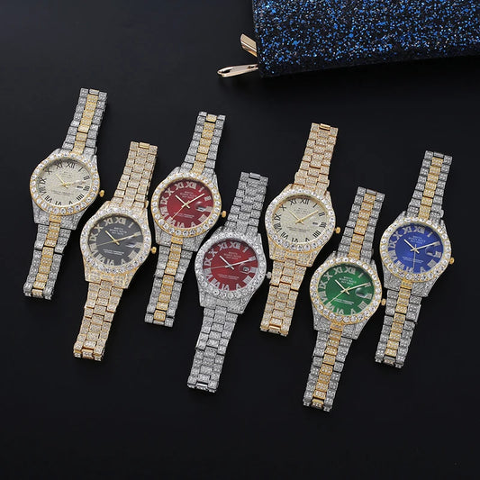 Reloj de lujo para mujer con sensación de alta gama, calendario moderno y moderno, cielo estrellado romano, reloj de cuarzo con tachuelas de diamantes