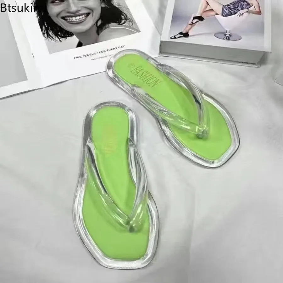 Sandalias de PVC con purpurina, chanclas de goma de talla grande para mujer, sandalias de playa, sandalias bajas, sandalias hawaianas de PVC, sandalias romanas, verano 2026