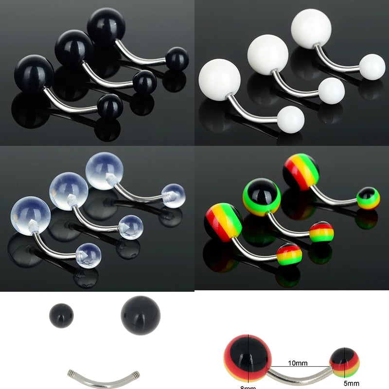 5 unids/lote negro blanco Sexy barras de vientre cuerpo Piercing botón anillo ombligo barra joyería labio Piercing joyería de moda Unisex