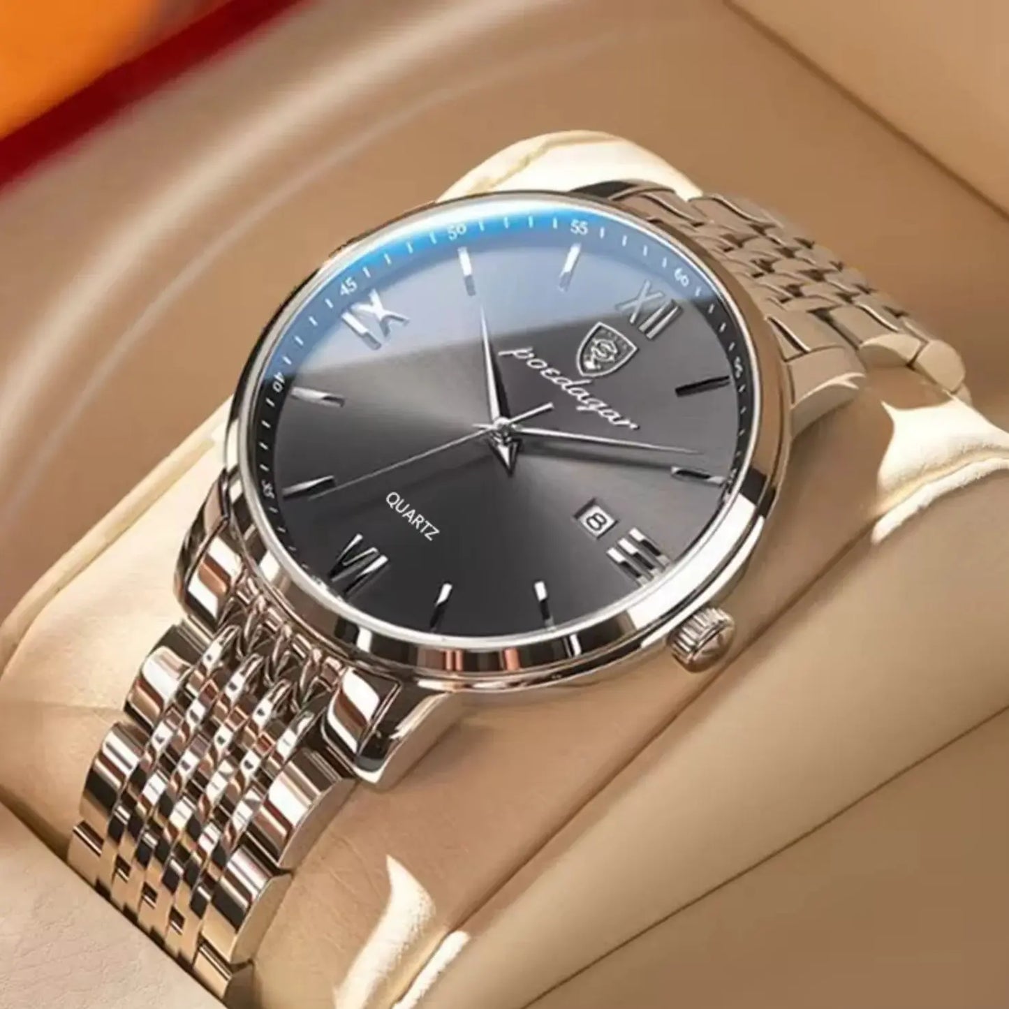 POEDAGAR, relojes de negocios de lujo para hombre, reloj de pulsera resistente al agua de acero inoxidable con fecha para hombre, reloj de pulsera de cuarzo Simple a la moda para hombre