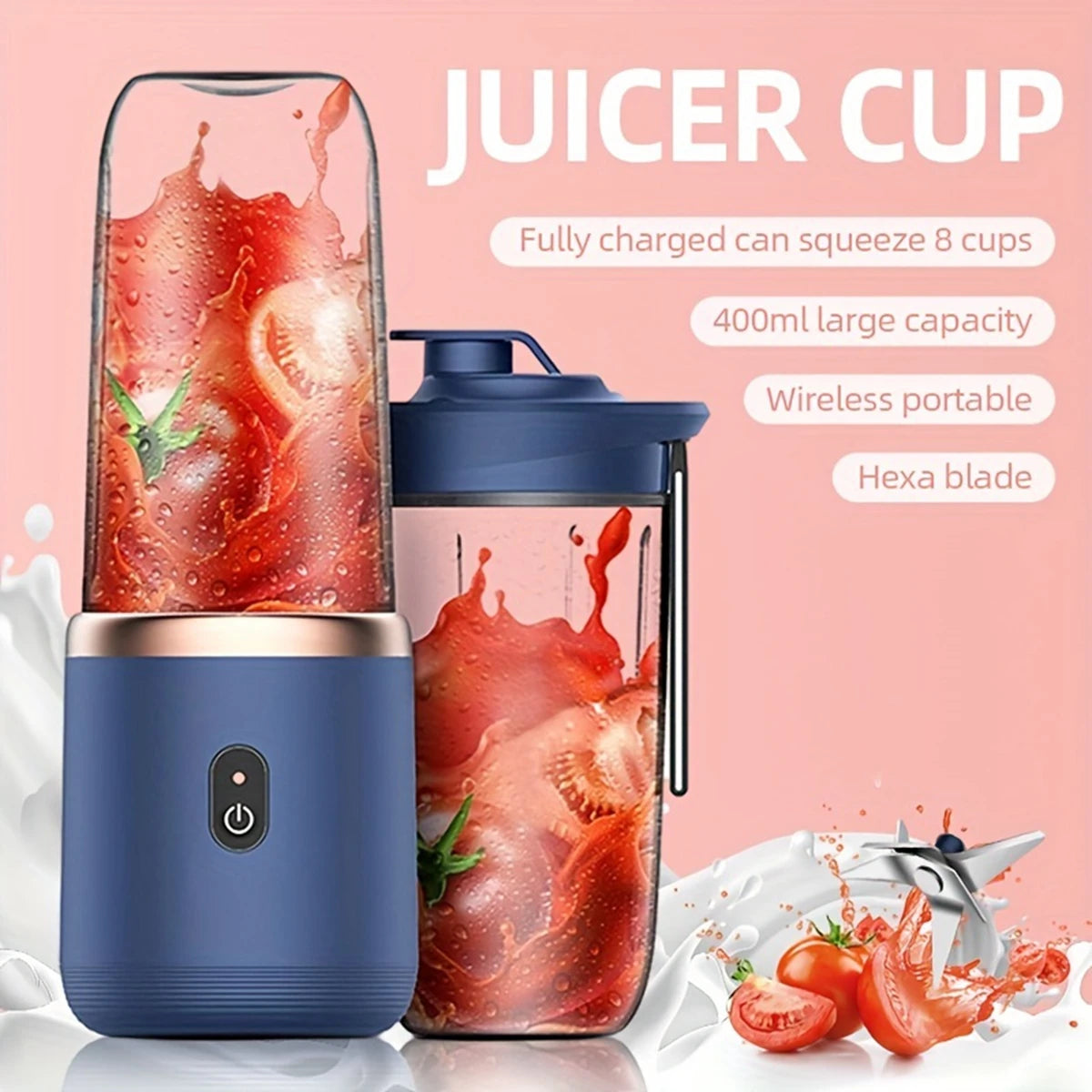 Licuadora Portátil Eléctrica con 6 Cuchillas, Multifuncional, para Jugos, Smoothies, Hielo y Procesamiento de Alimentos