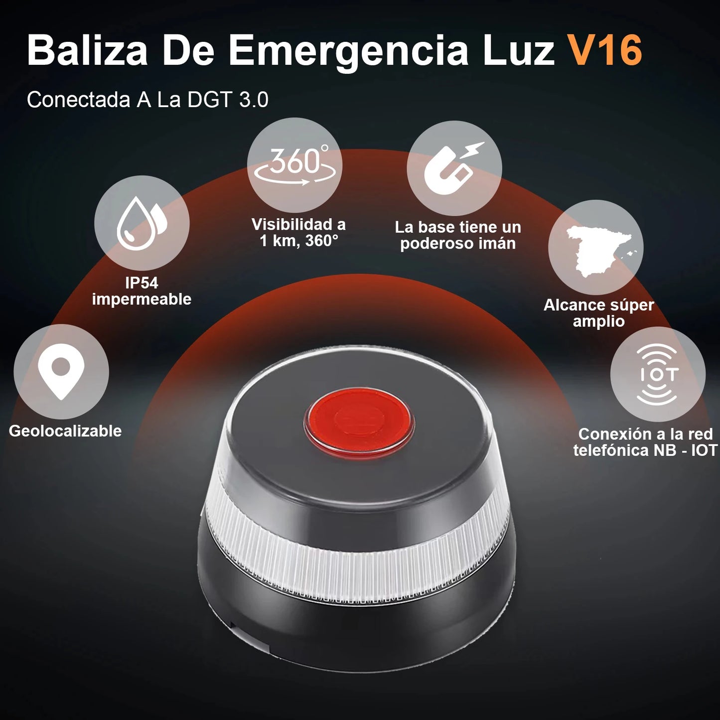 La Luz de Emergencia de Geolocalización V16 DGT 3.0 Está Conectada a La Luz de Emergencia del Vehículo Aprobada Por DGT [Tarjeta Sim  Paquete De Datos VáLidos Hasta 2038]