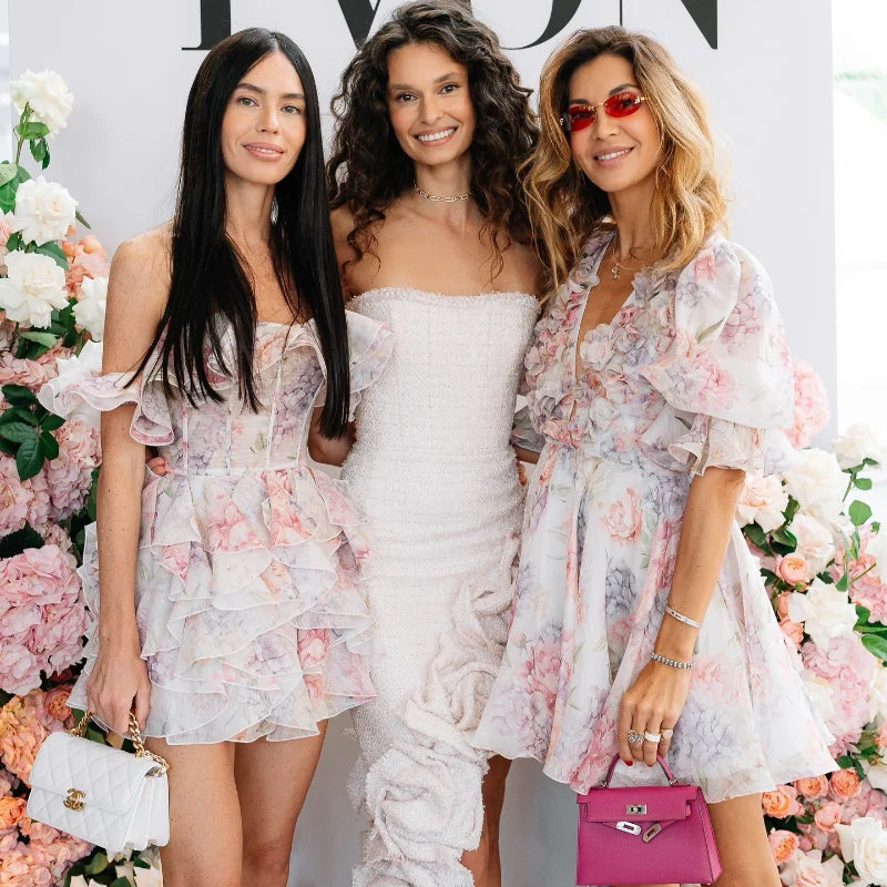 Vestido corto de gasa rosa dulce para mujer, moda con flores en 3D, manga abombada grande, cuello en V, cintura alta, línea A, Vestidos en capas, batas de señora nueva