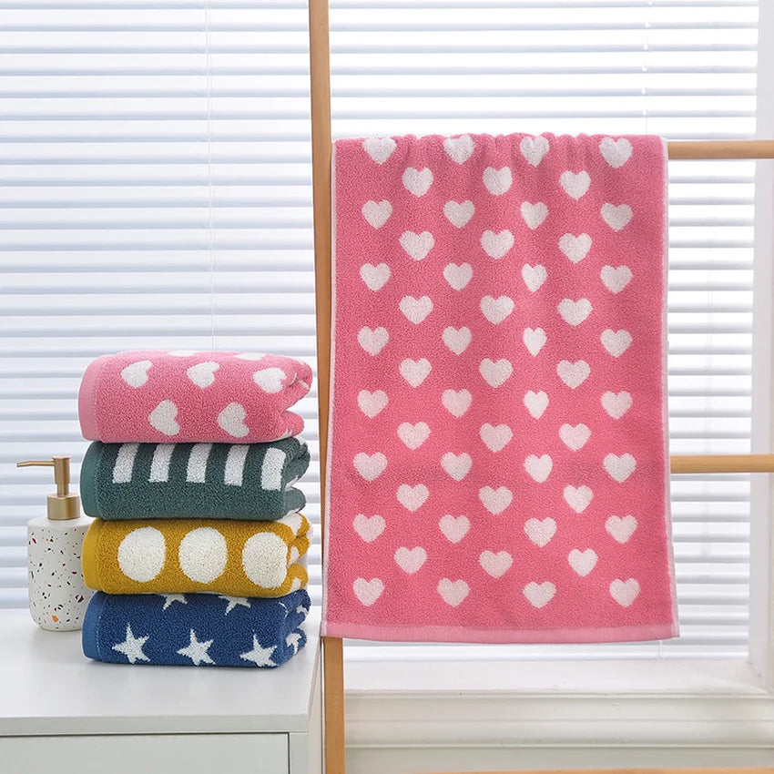 Toalla de algodón Retro con diseño de corazón a rayas y estrellas, toalla suave para la cara, toallas de mano gruesas súper absorbentes para baño, niños y adultos