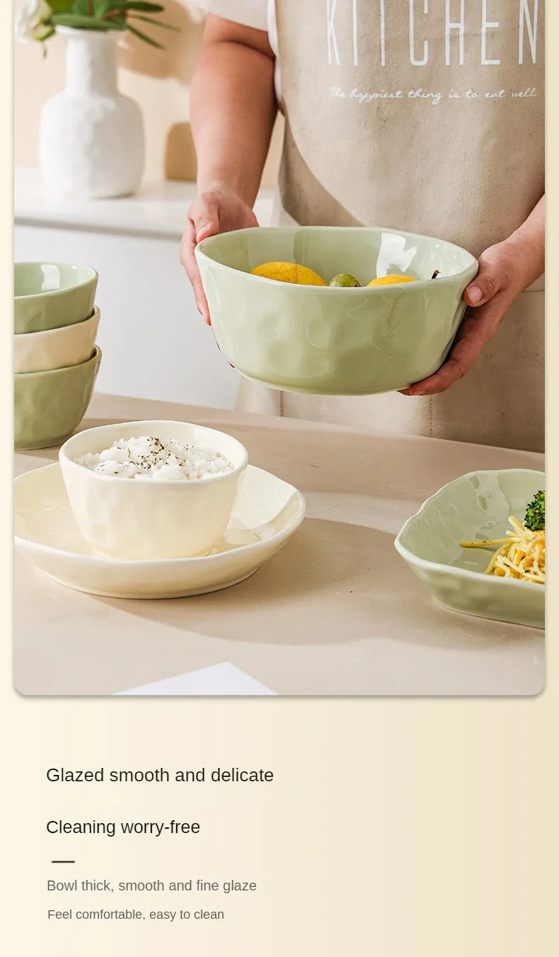 Juego de cuencos y platos de cerámica de estilo nórdico para uso doméstico, alta belleza, Simple, crema, vajilla de cerámica, nuevo