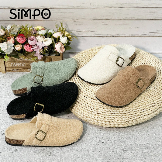 Otoño e Invierno nuevas mujeres y hombres tela de gamuza zapatilla de punta cerrada interior o exterior Slip-on Retro Sandalias planas duraderas