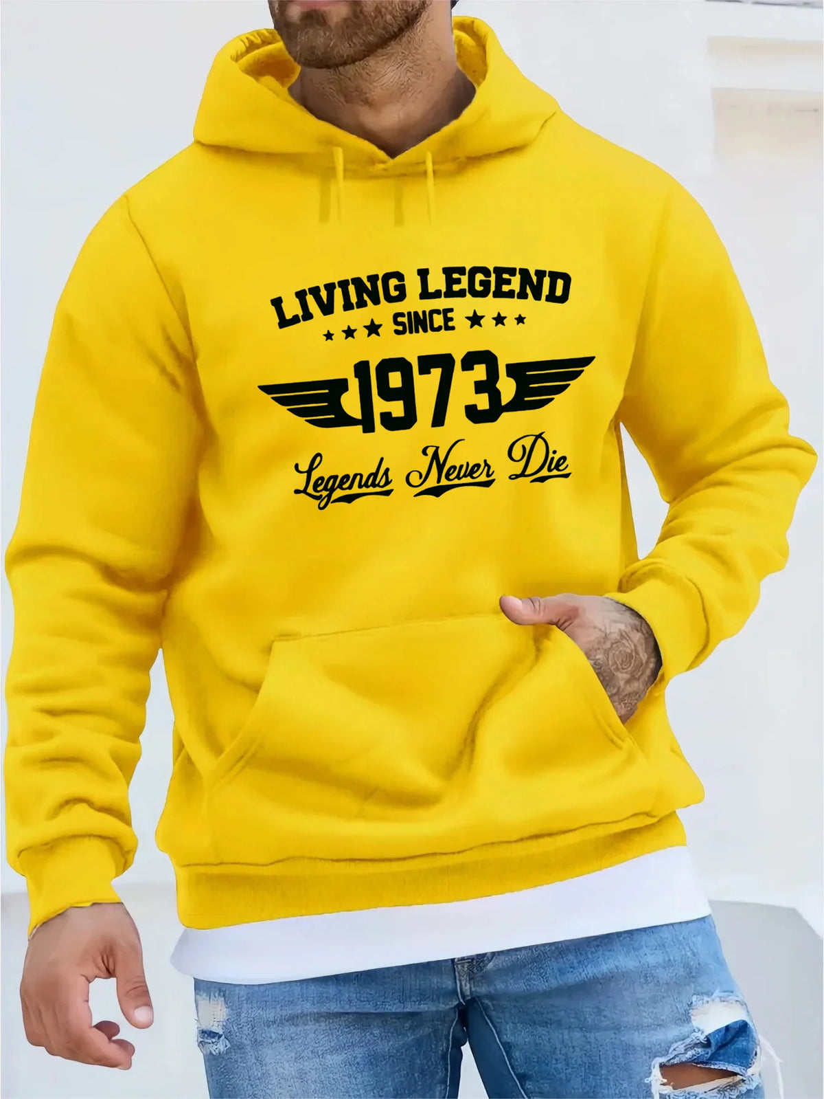 Sudadera con capucha holgada de moda informal de otoño e invierno para hombre, suéter cálido de manga larga con estampado de letras retro 1973