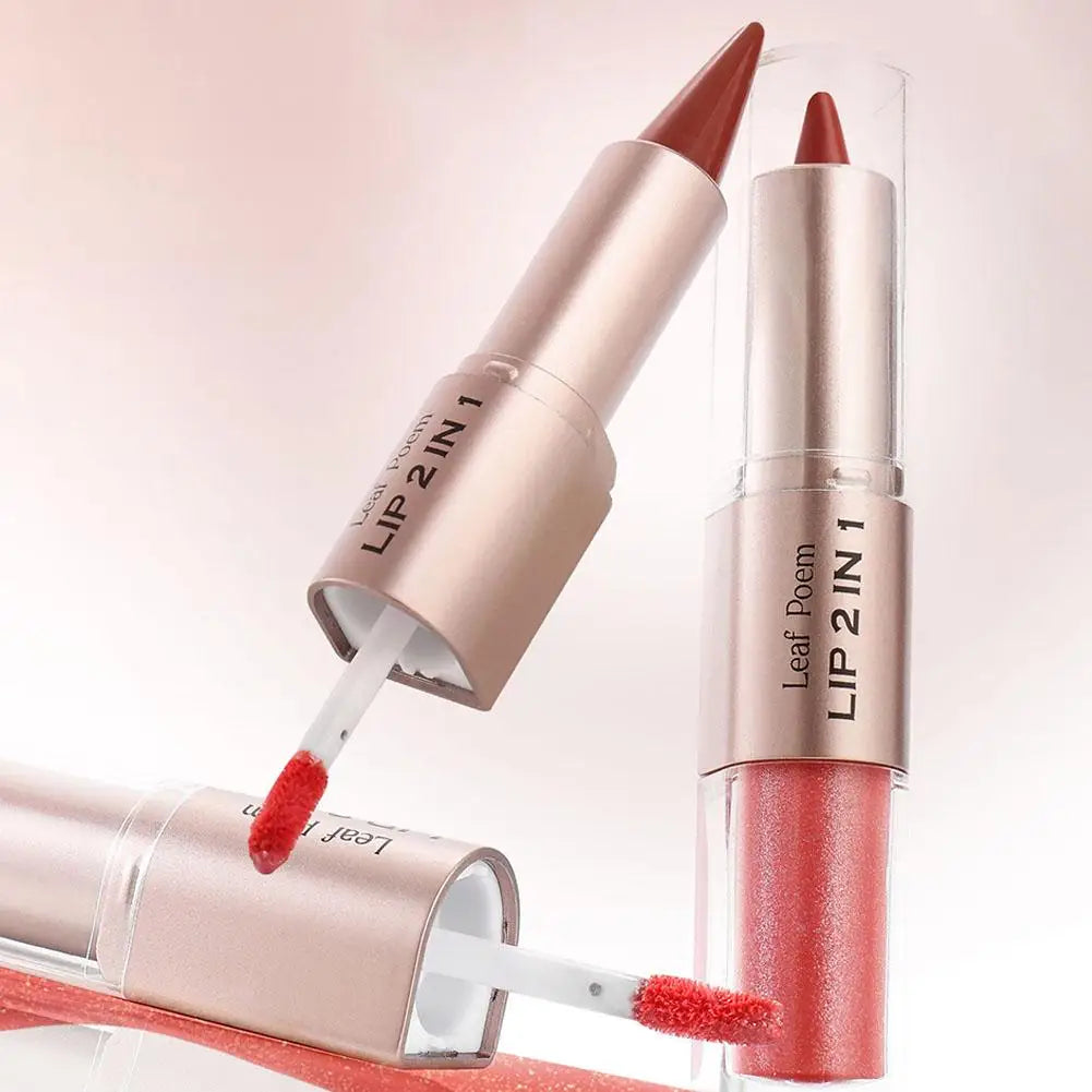 Delineador de Labios 2 en 1 con Diseño de Espejo Mate de Doble Punta, Resistente al Agua, Antiadherente, Color Marrón Nude, Degradado Cónico
