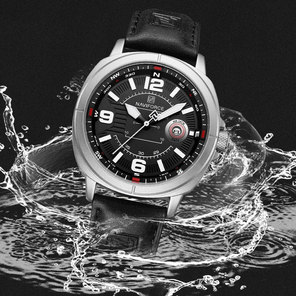 Marca NAVIFORCE, Reloj de cuarzo para Hombre, banda de PU de alta calidad, Reloj de pulsera con calendario para Hombre, indicador de fecha automático, relojes impermeables, Reloj para Hombre