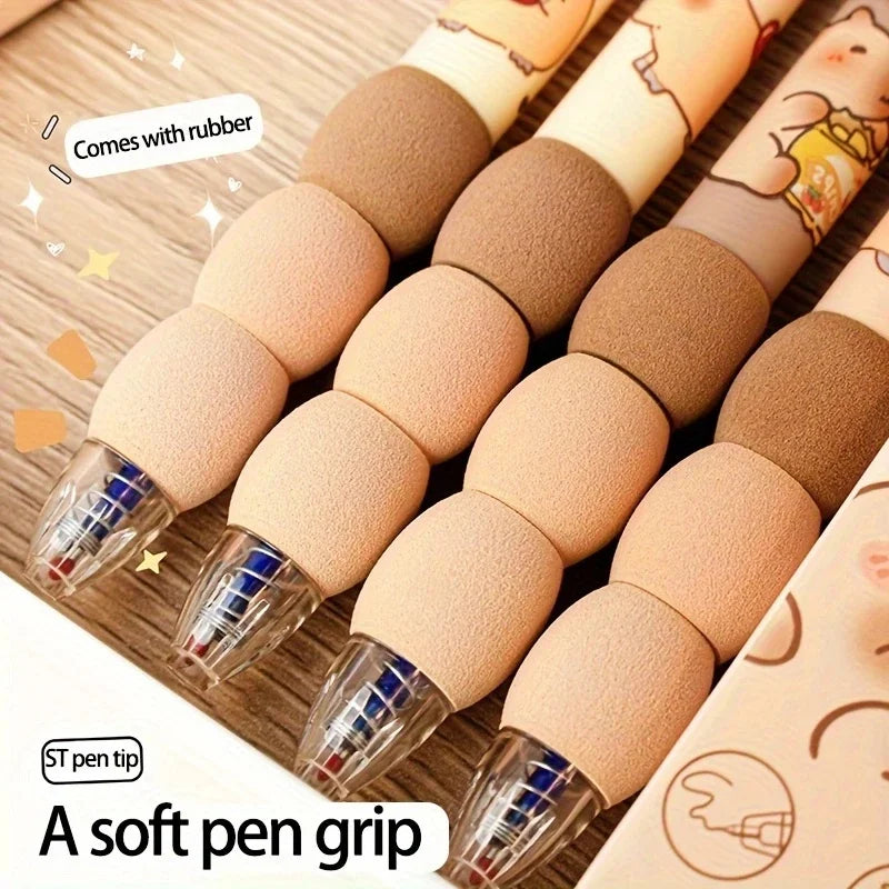 Juego de 4 bolígrafos de gel borrables con temática de capibara, punta de 0,5 mm, barril de agarre suave, opción de regalo perfecta, suministros para oficina y escuela