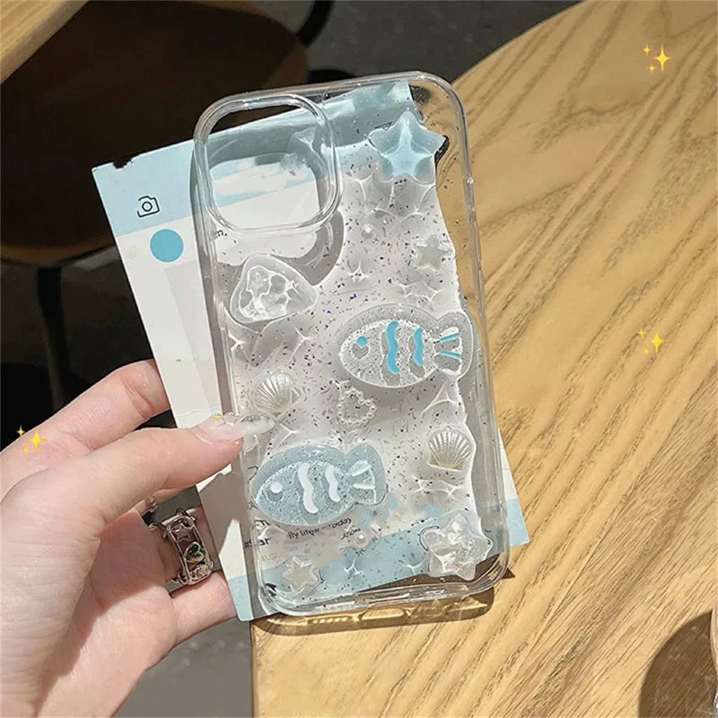Ocean Shell Pequeño Pez Adecuado para iPhone 15 Pro Max Funda de teléfono 14 13 Pro 11 Anti Gota 12 Funda protectora