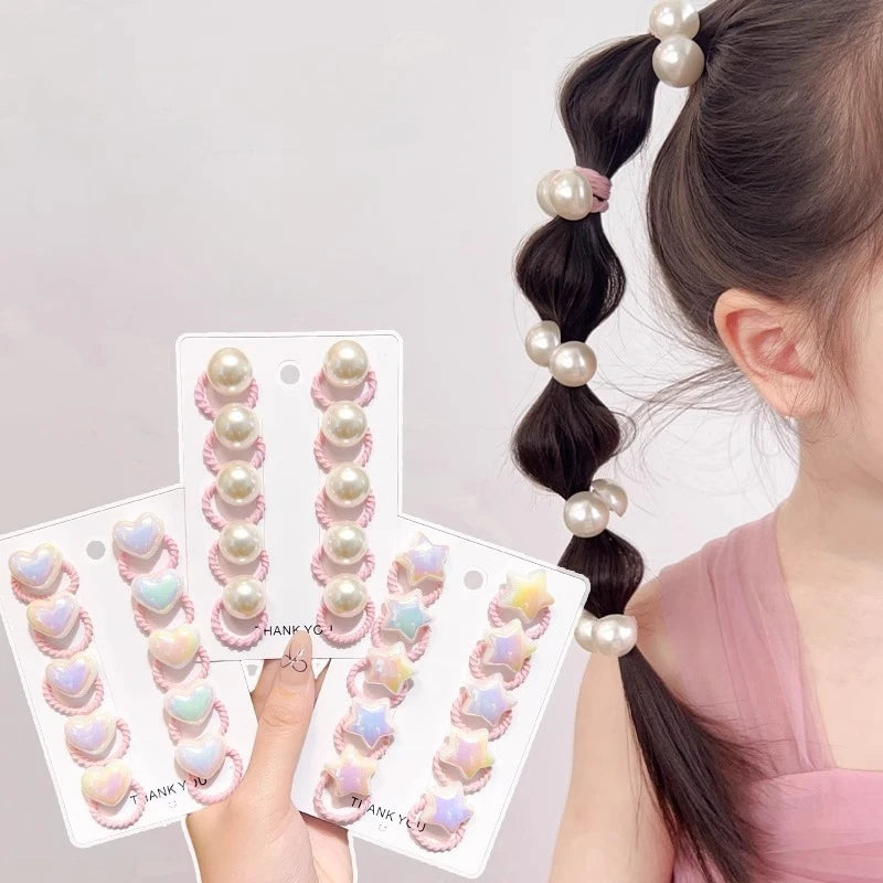 10/20/30 Uds. Lazos para el pelo de perlas para niñas, bandas elásticas para el pelo con forma de corazón y estrella para niños pequeños, sujetador de cola de caballo para niñas
