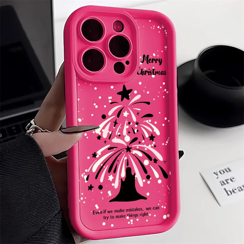 Regalos de Año Nuevo árbol de Navidad gato funda de teléfono para iPhone 13 funda iPhone 15 14 12 11 16 Pro Max XR 7 8 Plus SE 2 cubierta a prueba de golpes