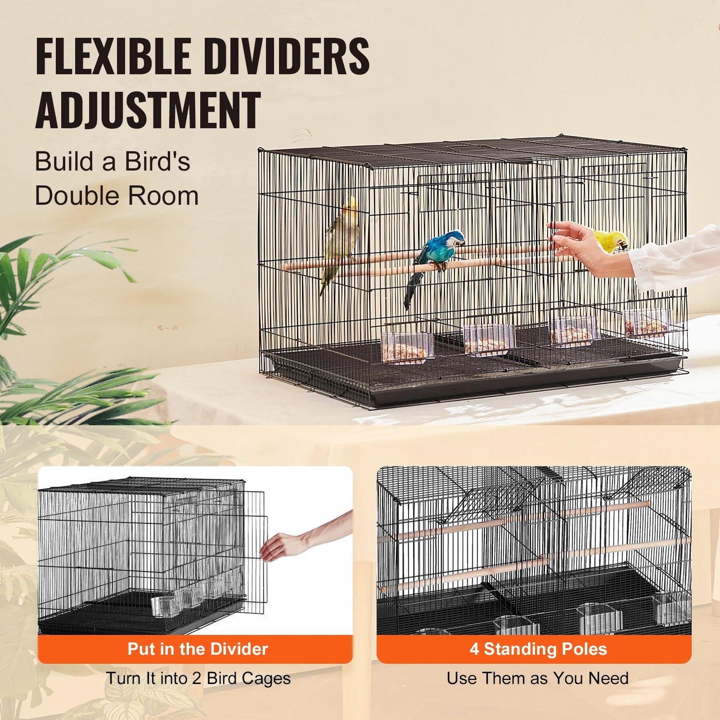 SucceBuy Jaula para pájaros de vuelo de 30 pulgadas, jaula apilable dividida para animales pequeños para tipos de pájaros, jaula para pájaros de viaje para mascotas con mango y percha