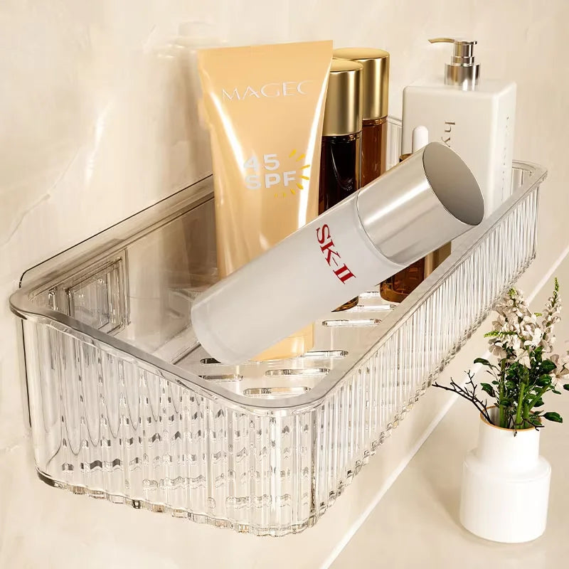 Estante de Almacenamiento de Lujo Ligero Sin Perforaciones para Baño, Soporte de Pared para Lavabo y Cosméticos