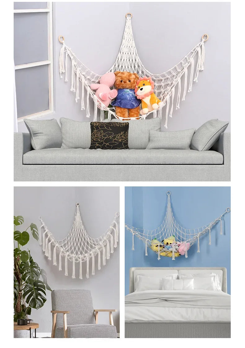 Hammock Net Toys Storage Boho Decor Children Room Toys Stuffed Animals Toys Hammock Net Organize Bohemia Soft Storage Swing