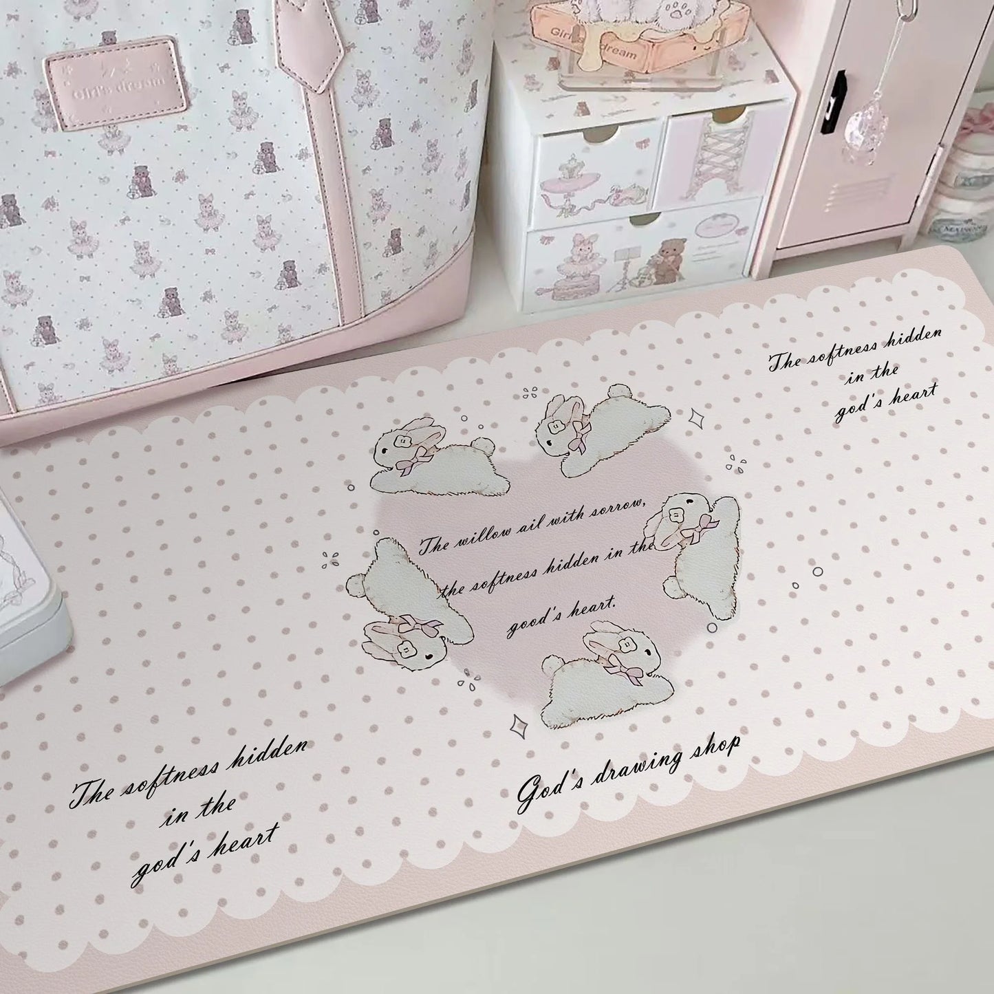 Protector de almohadilla de escritorio de cuero, alfombrilla de ratón de amor con gradiente de conejito rosa, alfombrilla de escritorio de oficina, impermeable, antideslizante, PU, secante de escritorio