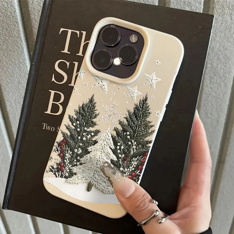 Funda de teléfono de cuero de imitación con paisaje de cedro de invierno para iPhone 17 Air 16 E 15 14 Plus 13 12 11 Pro Max XS Max, funda de silicona suave