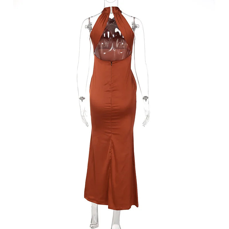 Vestidos de Fiesta Elegantes para Mujer, Vestido Maxi con Cuello Halter y Detalle Cruzado en la Parte Delantera, Vestido de Noche Ajustado