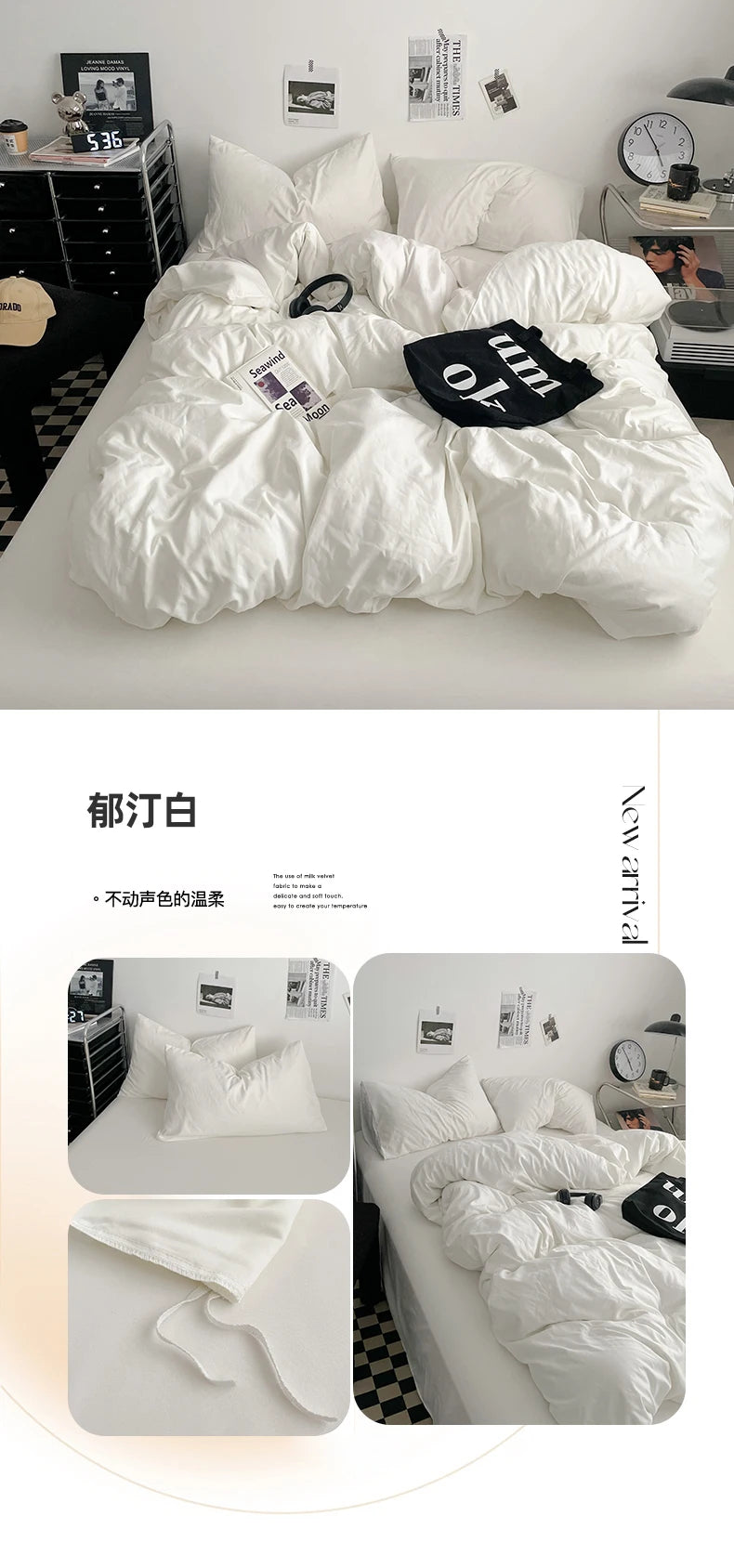 Juego de Ropa de Cama 100% Algodón, Juego de Sábanas de Algodón Lavado de Cuatro Piezas, Juego de Edredón, Funda de Edredón Doble para Parejas