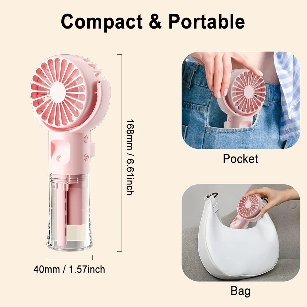 Miniventilador portátil de mano, dispositivo de pulverización de agua, con carga USB, 4 velocidades, para colgar en el cuello, Personal