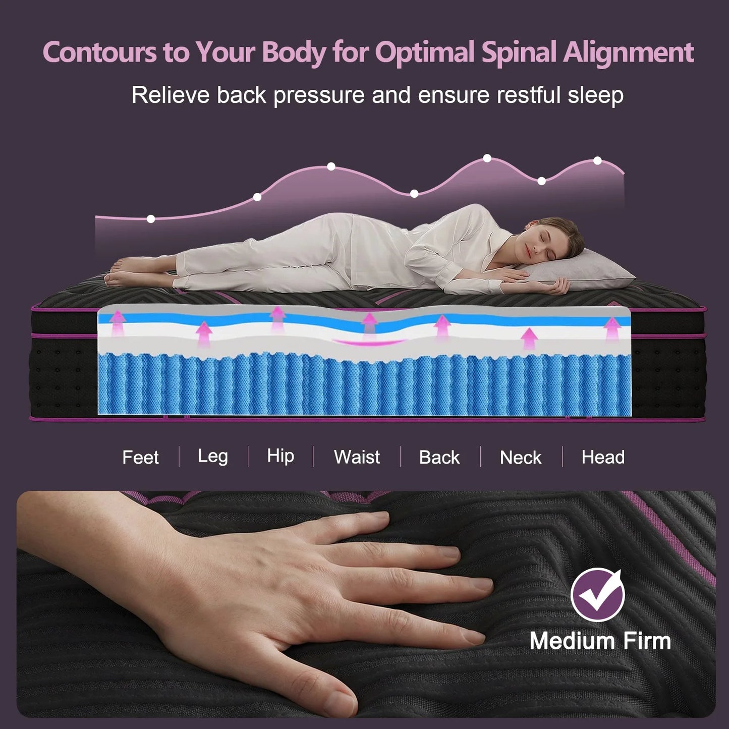 Medium Firm Hybrid Mattress in a Box 12/14 Inch Gel Memory Foam Pocket Spring Fiberglass-Free Cooling Motion Isolation