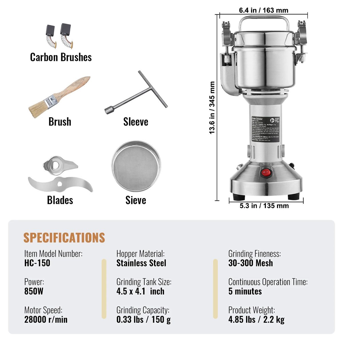 SucceBuy-molinillo de granos eléctrico, molinillos de especias oscilantes comerciales para hierbas secas, granos, especias, cereales, café y maíz, 150-2500g