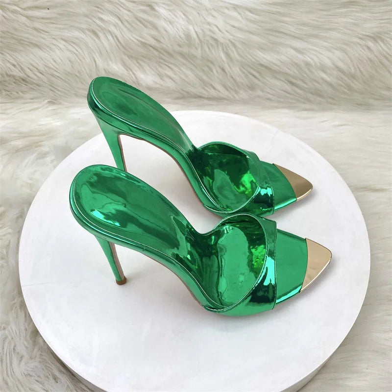 Fashion Sandals Women's New High Quality Pointed Toe Open Toe Shallow Mouth Laser Pink Crystal Slippers Modern Open Shoes