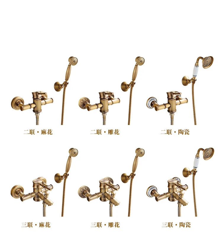 Grifo de ducha de baño antiguo, mezclador de bañera caliente y fría, grifo de grúa, montaje en pared, Material de latón, juego de baño de Bambú