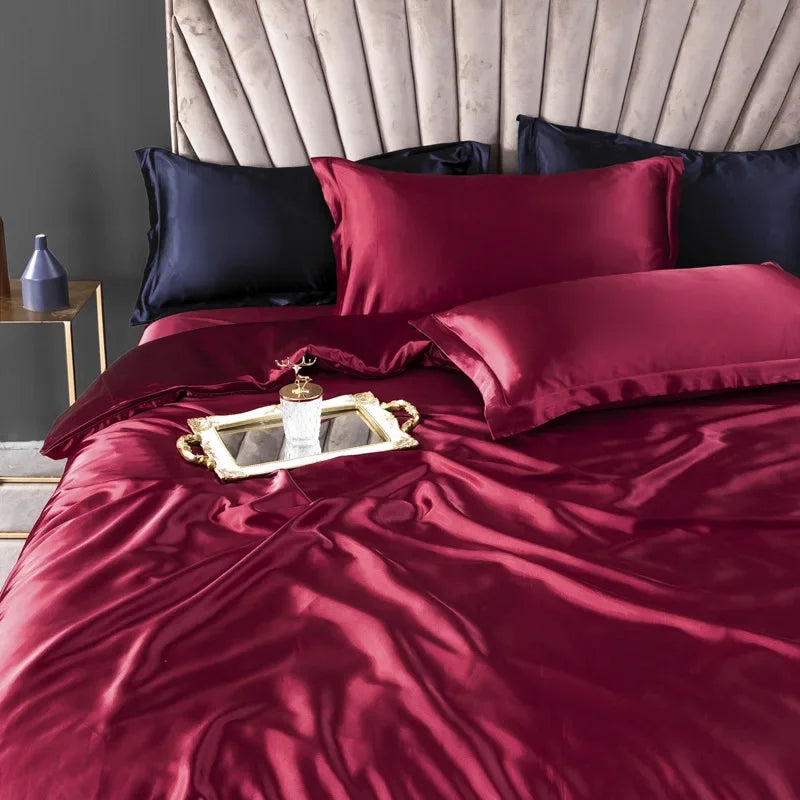 100% juegos de cama de seda pura, funda de edredón de alta gama, funda nórdica, sábanas, fundas de almohada, 4 Uds., juegos de ropa de cama de lujo Natural