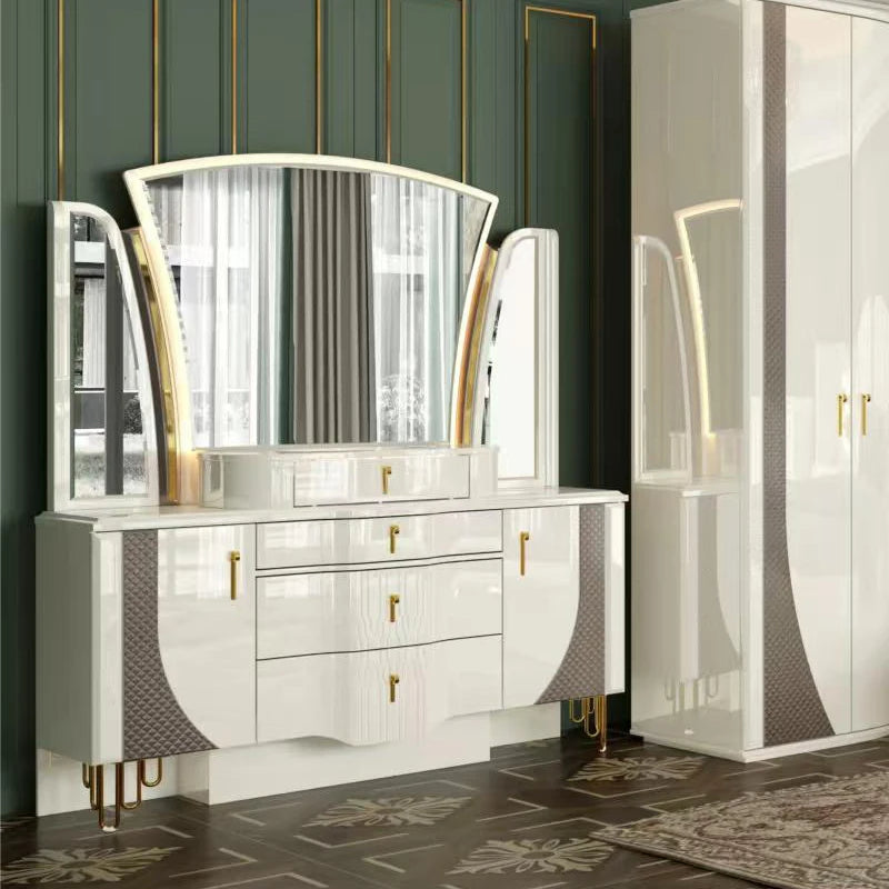 Juego de cama doble King Size con marco de madera dorada de lujo real, Villa para el hogar, diseño moderno clásico, juegos de dormitorio completos de madera, muebles