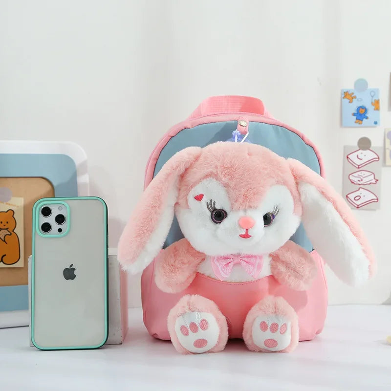 Mochila de jardín de infantes de dibujos animados, mochila escolar para niños, Linda mochila de muñeca de conejo de felpa, nueva