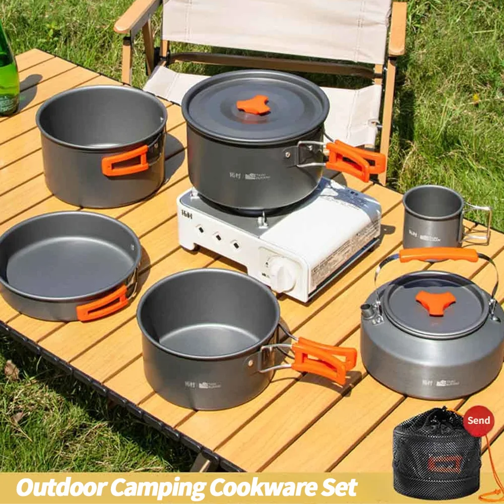 Juego de utensilios de cocina para acampar, juego de utensilios de cocina ultraligeros de aluminio, juego de utensilios de cocina portátiles para viaje con bolsa de almacenamiento
