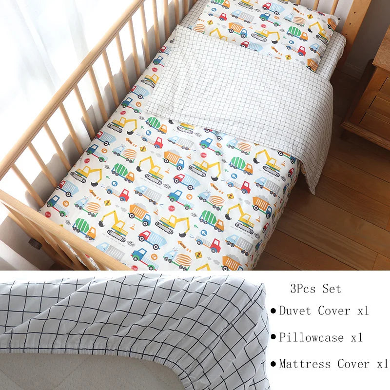 Juego de cama para cuna de bebé, ropa de cama de algodón, kit de cuna para niño y niña, incluye funda de almohada, funda nórdica, decoración para habitación de niños, 3 uds.