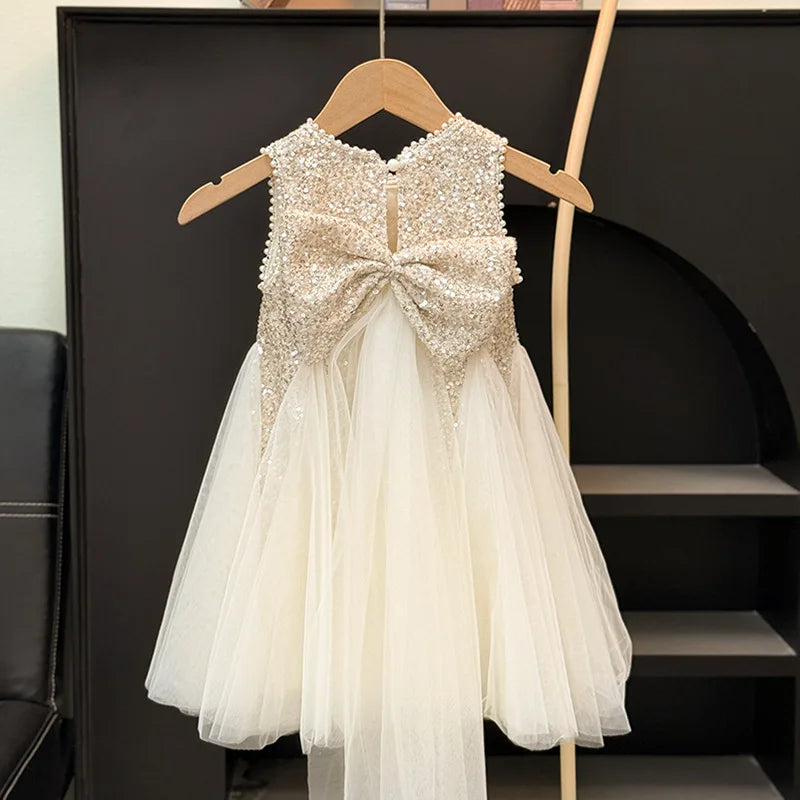 Vestido de tul de verano para niñas, vestido de princesa con lentejuelas y malla abullonada, Vestidos para fiesta de cumpleaños para niños, ropa informal de moda para niños de 2 a 10 años
