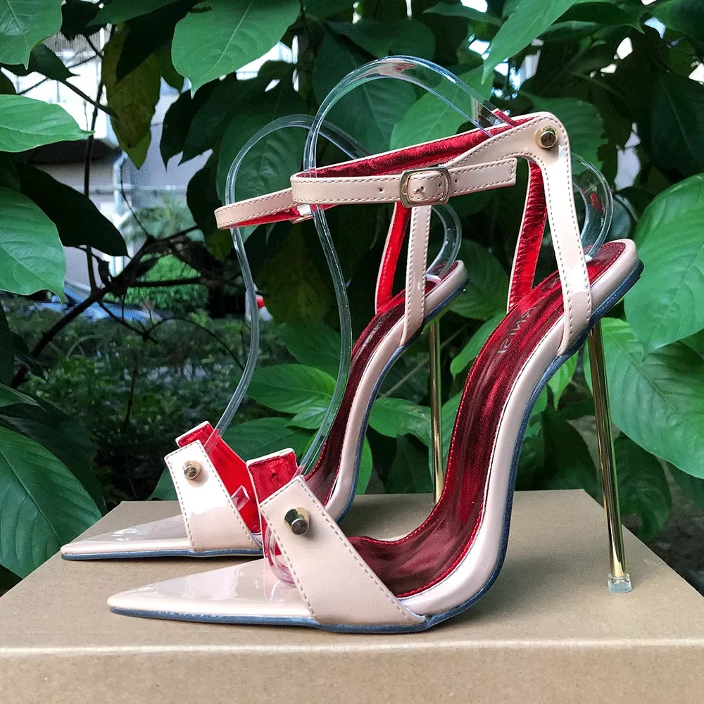 Customize Sexy Black 12cm Metal Stilettos Sandals Woman Designer Pointy Toe High Heels Pole Dancing Runway Cosplay Unisex Shoes