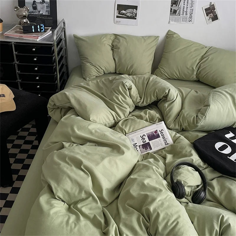 Juego de Ropa de Cama 100% Algodón, Juego de Sábanas de Algodón Lavado de Cuatro Piezas, Juego de Edredón, Funda de Edredón Doble para Parejas