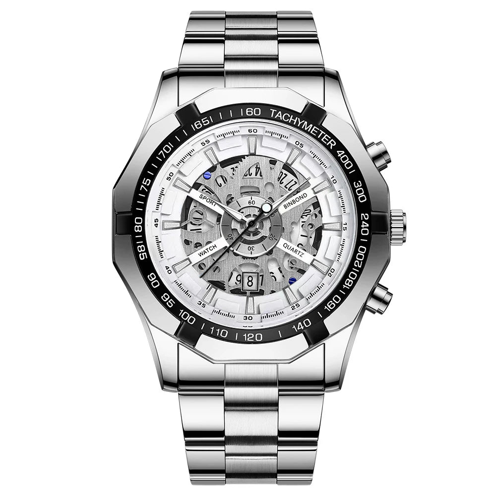 Relojes BINBONG de negocios para Hombre, Reloj de cuarzo luminoso con calendario resistente al agua para Hombre, Reloj de acero inoxidable para Hombre