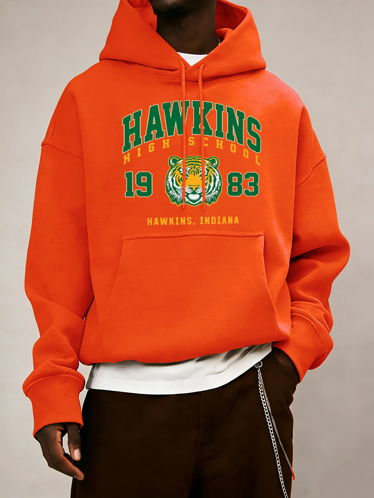 Hawkins High School 1983 estampado hombres Sudadera con capucha otoño bolsillo ropa deportiva suelta polar jersey 14 colores Unisex Simple manga larga